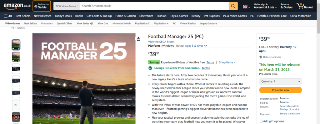 Football Manager 25 Amazon Releasing Date